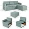 Green Linen Modular L-Shaped Sectional Sofa with Ottoman and Removable Covers